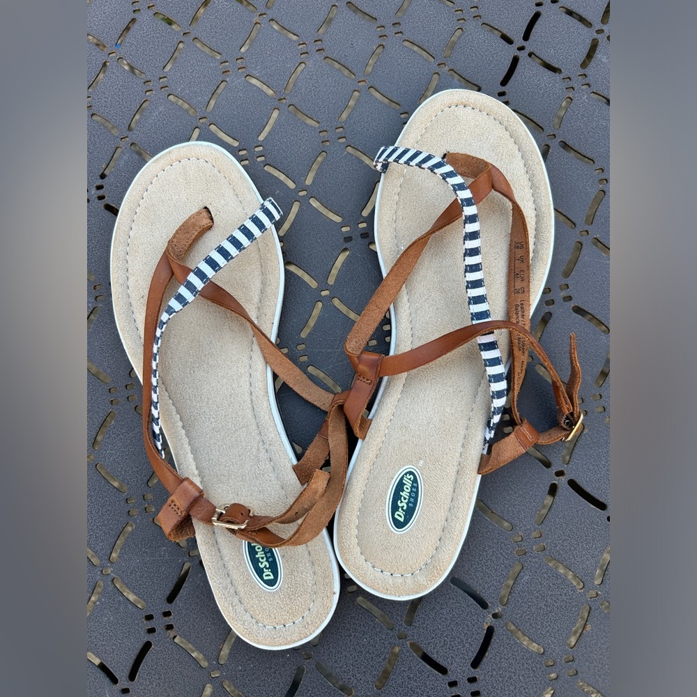 Dr. Scholl’s Upper Leather Blue White Stripe Sandal Size 9M